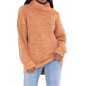 Free People Leo Cowl Neck Oversize Sweater Tunic Orange Speckled Drapey Pullover